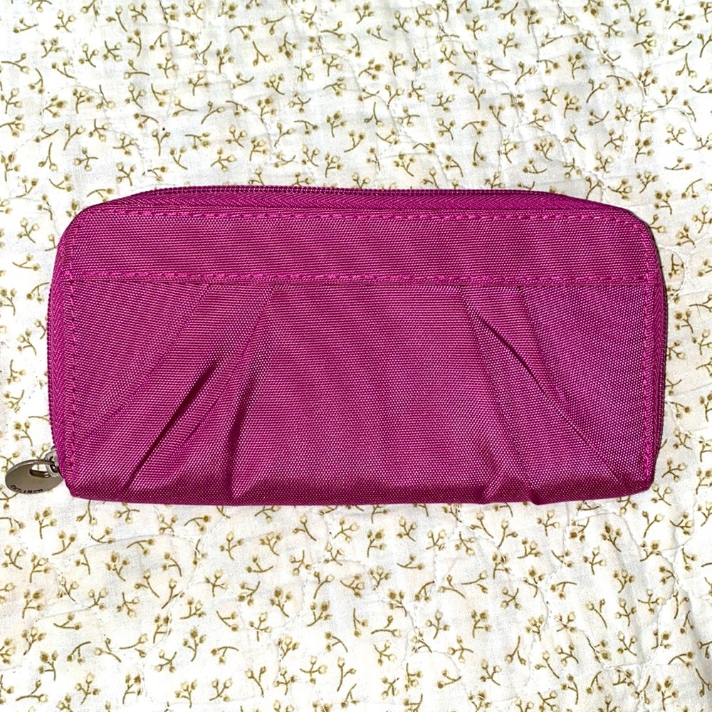 Travelon Signature Pleated Purple RFID Zip Around Wallet
